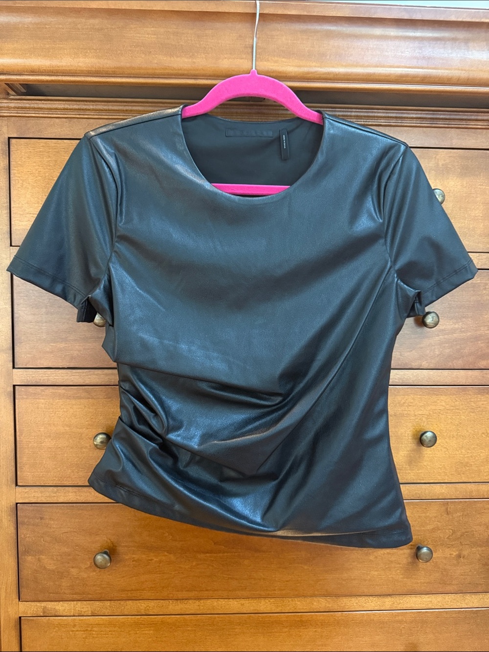 Helmut Lang Black Faux Leather Short Sleeve Tee